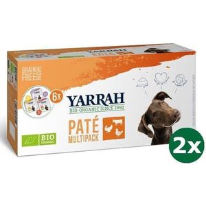 2x6x150 gr Yarrah organic hond multipack pate kalkoen / kip / rund hondenvoer NL-BIO-01