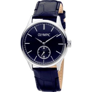 Olympic OL21HSL003 Napoli Horloge - Leer - Blauw - 42mm