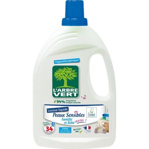 L'Arbre Vert Vloeibaar wasmiddel voor de gevoelige huid, familie en baby, hypoallergeen, zonder allergenen, 1,5 l