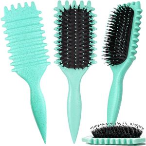 Define Brush Curl - Krulborstel - Kruldefiniërende borstel - Kruldefiniërende stylingborstel - Ontwarren en stylen van krullend haar voor mannen en vrouwen - Vermindert trekken (1 stuk groen)