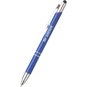 Akyol - be patient pen - blauw - gegraveerd - Motivatie pennen - collega - pen met tekst - leuke pennen - grappige pennen - werkpennen - stagiaire cadeau - cadeau - bedankje - afscheidscadeau collega - welkomst cadeau - met soft touch