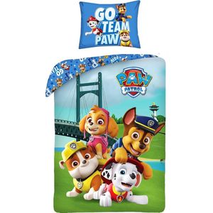 Paw Patrol - Peuterdekbedovertrek - Wit - Go Team Paw - 100 x 135 cm - Katoen