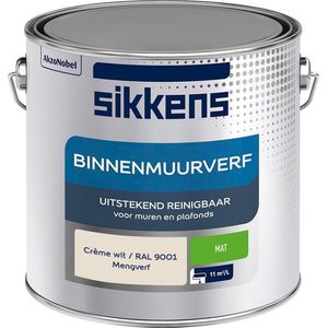 Sikkens - Binnenmuurverf - Muurverf - Mengkleur - Crème wit / RAL 9001 - 2,5 Liter