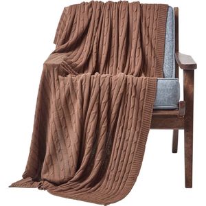 Homescapes Katoenen kabelgebreide deken, bruin, 150 x 200 cm