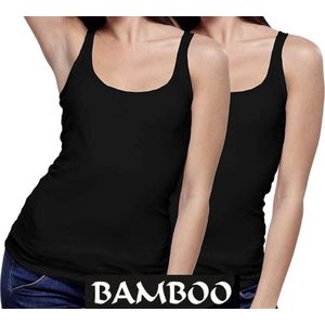 Bamboe dames top (tank top model) – 2 paar - dames – 95% bamboe – superzacht – zwart – maat L