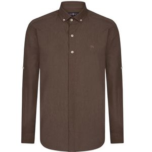 Jimmy Sanders - Basic Overhemd - Bruin - Linnen Katoen Blend