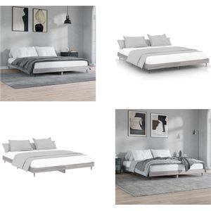 vidaXL Bedframe bewerkt hout grijs sonoma eikenkleurig 180x200 cm - Bedframe - Bedframes - Bed - Bed Frame