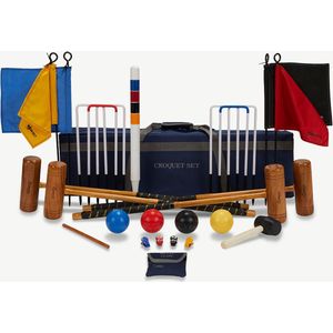 Professionele Croquet set met Toolkit - 4-persoons - Hardhouten Hamers - Kunststof ballen - Extra Sterke Stalen Poorten
