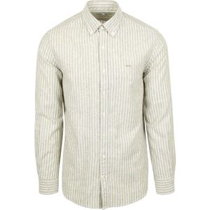 McGregor Overhemd Linnen Blend Streep Groen - Maat S - Heren