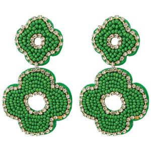 Yehwang - statement oorbellen - groen - strass - kralen - beads