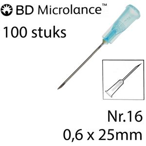 BD Microlance - Injectienaald - 0,6 x 25mm - 100 st. - Blauw - Nr.16 - 23G x 1"" (Steriele naalden)