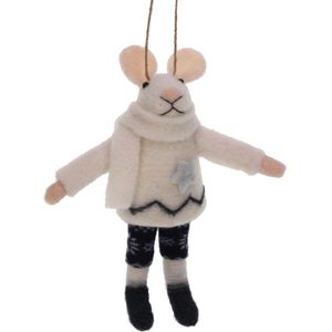 Muis met witte trui/blauwe ster vilt 12x3,5x14cm