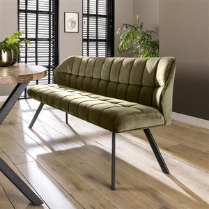 Dimehouse Velvet Eetkamerbank Romy Groen 200 cm Geblokt - Velvet - Modern - 180 x 59 x 84 cm