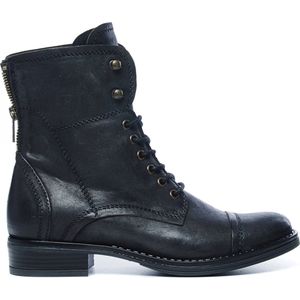 Manfield Leren Veterboots Zwart