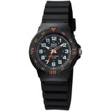 Q&Q VR19J008Y - Horloge - Sport - Analoog - Dames - Vrouwen - Kinderen - Plastic band - Rond - Kunststof - Cijfers - Zwart - Oranje - 10 ATM