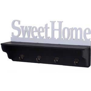 Wandkapstok MCW-D41 Sweet Home, kapstok, 4 haken massief 30x60x13cm ~ zwart/wit