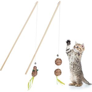 Relaxdays kattenhengel set van 2 - speelhengel met muis - interactief kattenspeelgoed