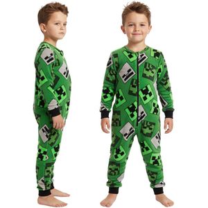 Minecraft Creeper POLARE pyjama voor jongens, WARME OVERALL, pyjama MET RITS
