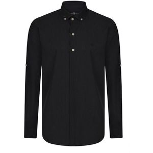 Jimmy Sanders Linnen Katoen Blend Shirt - Overhemd Heren Zwart - S