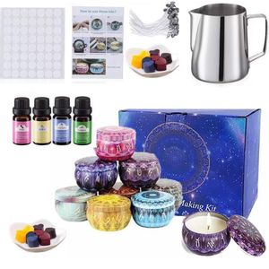 Kaarsen maken DIY Kit cadeauset-4 zakjes bijenwas-50 waxlonten met onderlegger-4 flesjes fragrance oil- 8 doe-het-zelf kaarsen blikjes-Candle Making Kit -Voor volwassenen en Kinderen-Aromatherapie kaarsen- voor verjaar
