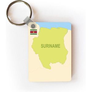 Sleutelhanger - De kaart van Suriname geïllustreerd met de vlag ernaast - Uitdeelcadeautjes - Plastic