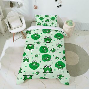 Boraboi® Beddengoed Set voor Kinderen met Schattig Kikkerontwerp en Zachte Microvezel Stof in Helder Groen