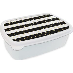 Broodtrommel Wit - Lunchbox - Brooddoos - Sterren - Goud - Confetti - Patronen - 18x12x6 cm - Volwassenen