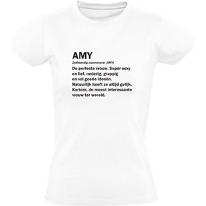 Amy | Dames T-shirt | Wit | Meisjesnaam | Woordenboek | Encyclopedie | Verjaardag | Grappig | Cadeau