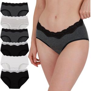 Comfortabele Dames Katoenen Slips met Kant - Multipack 6 Stuks
