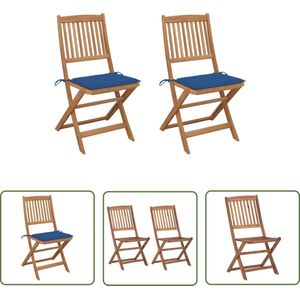 The Living Store Acaciahouten Inklapbare Tuinstoel - 48.5 x 57 x 91 cm - Koningsblauw Kussen Tuinstoel - Acaciabouw - Vouwstoel - Buitensteun - Balkon Meubilair - Tuinset - Lounge Set - Blauw