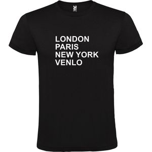 Zwart t-shirt met "" London, Paris , New York, Venlo "" print Wit size S