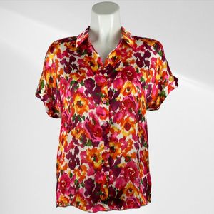 Suzzy Emilly - Bordeau Bloem Patroon Blousje met Korte Mouwen - Luchtig & Comfortabel - in 3 maten beschikbaar