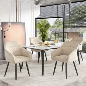 Sweiko Eetkamerstoel (6 pcs), gestoffeerde stoel met metalen poten, fluweel, bekleding met fluwelen cover, Keuken stoel met rugleuning, met armleuning fluweel, Woonkamerstoelen, Verstelbare voorpoten van stoel, Beige