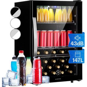 Klarstein Beersafe 5XL Koelkast - Drankkoelkast - Volume: 148 Liter - 3 Metalen inlegplateaus - Per graad instelbare binnentemperatuur van 0 tot 20 °C - Dubbel geïsoleerde glazen deur - Vrijstaand - LED - Front van RVS - Onyx