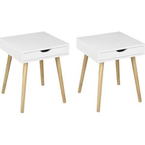 Set Van 2 Nachtkastjes Met Lade - Bijzettafel - MDF - Wit - 40x40.5x49 cm