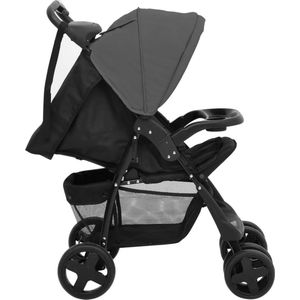 The Living Store Kinderwagen 2-in-1 - Donkergrijs/Zwart - Staal/Linnen - 78.5x49x102cm - Verstelbare rugleuning - UV-bescherming - Inklapbaar