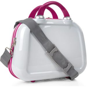 Duurzame Toilettas - Lichtgewicht Schoonheidskoffer voor Make-up en Cosmetica - Handbagage Make-up Organizer in Wit-Fuchsia