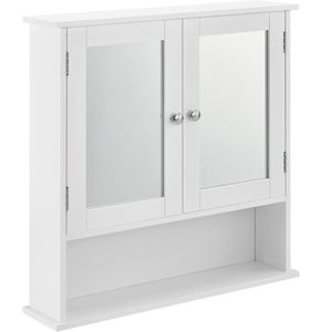 Badkamermeubel Rhiannon - Met spiegel - Spiegelkast - 58x56x13 cm - Wit - MDF en Glas - 2 Planken en 1 Open Vak - Modern Design
