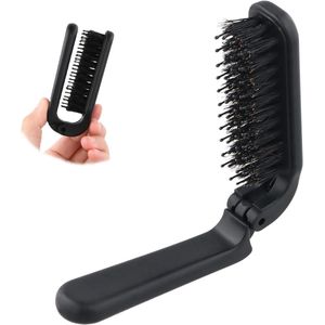Compacte Vouwhaarborstel voor Reizen en Styling - Anti-Statisch - Draagbaar - Zwijnenhaar Borstel - Haarborstel voor Vrouwen, Mannen en Kinderen - opvouwbare kam - klapborstel - compact en lichtgewicht - 1 stuk - zwart