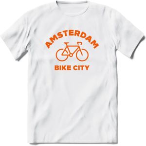 Amsterdam Bike City T-Shirt | Souvenirs Holland Kleding | Dames / Heren / Unisex Koningsdag shirt | Grappig Nederland Fiets Land Cadeau | - Wit - XXL