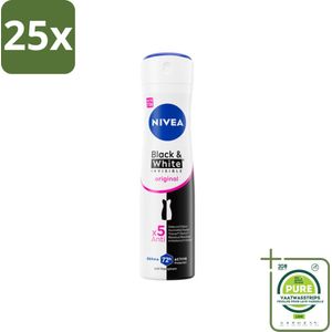 25 x NIVEA - Deodorant Spray - Onzichtbaar Voor Zwart & Wit Helder - 72 Uur Anti-Transpirant - 150 ml - Grootverpakking - NIVEA Deodorant - Anti-transpirant - Anti-vlekkentechnologie - Deodorant Spray - Deodorant Voor Zwarte En Witte Kleding