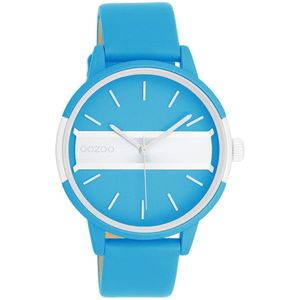 OOZOO Timepieces - Neon blauw/goudkleurige OOZOO horloge met felblauwe leren band - C11188