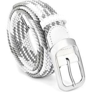 Verstelbare elastische stretchband voor mannen en vrouwen - grijs-wit, 110cm lengte - sportaccessoire - comfortabel en modieus.