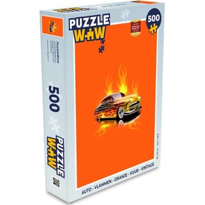 Puzzel Auto - Vlammen - Oranje - Vuur - Vintage - Legpuzzel - Puzzel 500 stukjes