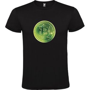 Zwart t-shirt met groot 'BitCoin print' in Groene  tinten size 5XL