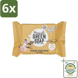 Marcel's Green Soap - Hand doekjes - Vanille & Cherry Blossom - Mild & handig - 15 Doekjes - Voordeelverpakking - 6 stuks - Natuurlijke zeep - Biologische oliën