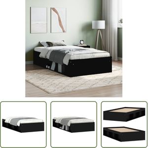 The Living Store Bedframe - Modern hout - Logeerbed met opbergruimte - Zwart - 203 x 103 x 35 cm - Geschikte matras- 100 x 200 cm