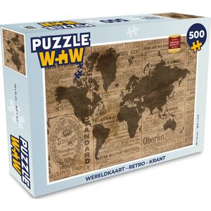 Puzzel Wereldkaart - Retro - Krant - Legpuzzel - Puzzel 500 stukjes