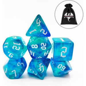 Lapi Toys - Dungeons and Dragons dobbelstenen - DnD - D&D - Polydice - 1 set (7 stuks) - Acryl - Turquoise - Paars