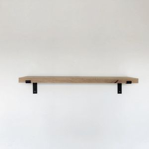 GoudmetHout Massief Eiken Wandplank - 80x25 cm - Industriële Plankdragers L-vorm - Staal - Mat Zwart